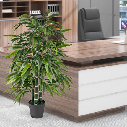 Dreamade Artificial Bamboo Tree, 50" Tall Set of 2 Fake Bamboo Plant with 3 PE Bamboo Trunk & Flush Leaves