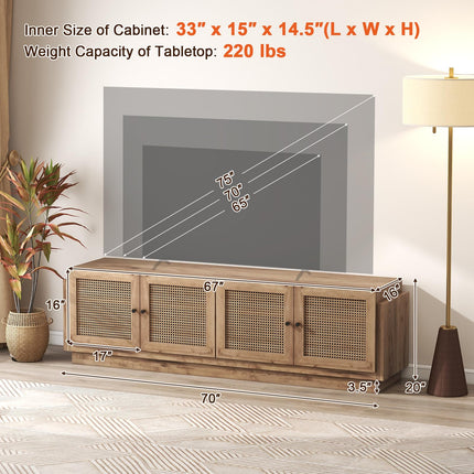 Dreamade 4-Door PE Ratta TV Stand for TVs up to 75" with 2 Cabinets