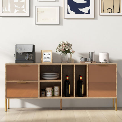 Dreamade Mirrored Buffet Cabinet, Wooden Kitchen Sideboard Storage Cabinet w/2 Drawers & 1 Door Accent Cabinet