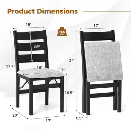 Dreamade Folding Dining Chairs Set of 2, Modern Upholstered Kitchen Chairs w/Slatted Backrest & Padded Seat