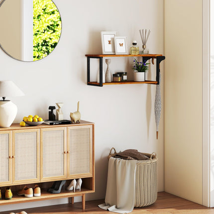 Dreamade Teak Wood Bathroom Floating Wall Shelves