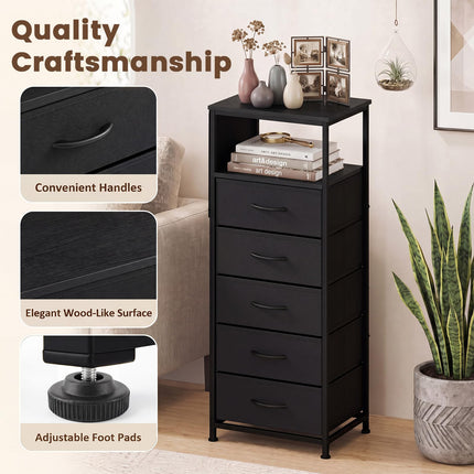 Dreamade Modern 39" Bedside Table with Integrated Charging Station & 5 Fabric Drawers (1/2)