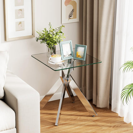 Dreamade Glass Side Table Square Sofa Couch End Table