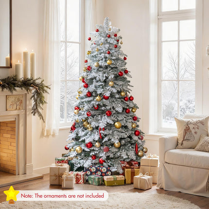 Dreamade Pre-Lit Snow Flocked Christmas Tree with Mixed Branch Tips & LED Lights