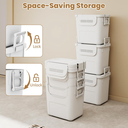 Dreamade 3 Pieces Plastic Storage Bins Stackable with Front Door and Side Handles