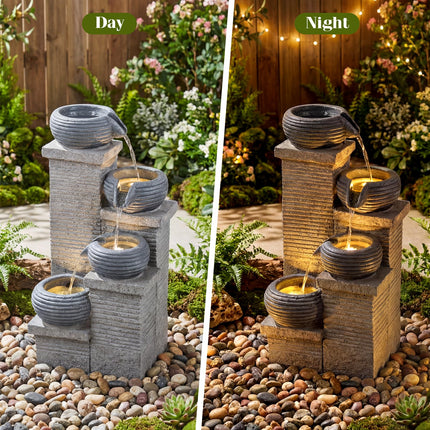 Dreamade 4-Tier Water Fountain Outdoor with Warm LED Lights & Pump