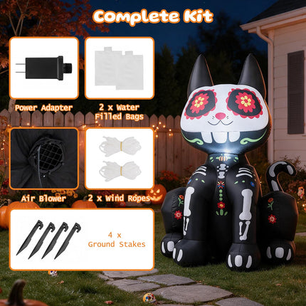DREAMADE 4ft Halloween Inflatable Lighted Ghost Sugar Skull Cat