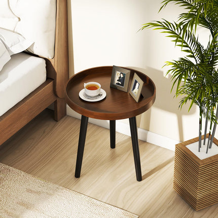 Dreamade Mid Century Modern Side Table with Wooden Tray and Bamboo Legs