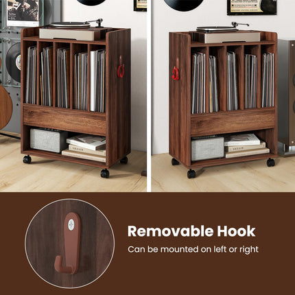 Dreamade Record Player Stand, Rolling Turntable Stand with Drawer, Hook & Lockable Wheels