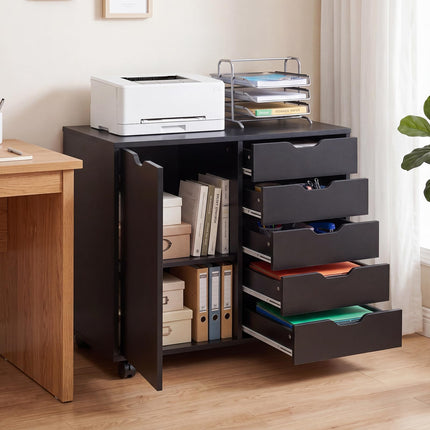 Dreamade 5 Drawer Storage Cabinet on Wheels with Adjustable Shelf