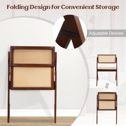 Dreamade Folding Dining Chairs Set, Wooden Folding Chair with Rattan Backrest & Seat