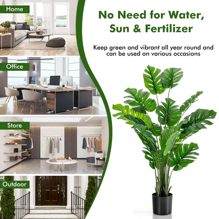 Dreamade Artificial Monstera Deliciosa Plant, 5ft Tall Fake Tropical Palm Tree w/15 Pcs Different Turtle Leaves - DreamadeUS