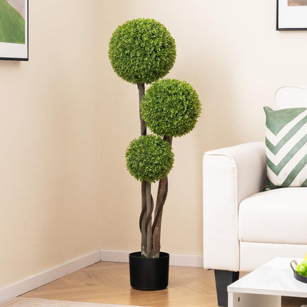 Dreamade 4ft Artificial Boxwood Topiary Ball Tree, Faux Potted Plants Cypress Tree in Weighted Pot with Triple Ball