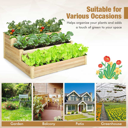 Dreamade 3 Tier Raised Garden Bed, Wood Planter Box 48 x 48 x 22 Inch Vegetable Flower Herb Fruit Growing Bed Kit
