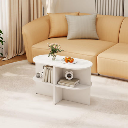 Dreamade Half Round End Table with Open Shelves for Small Space