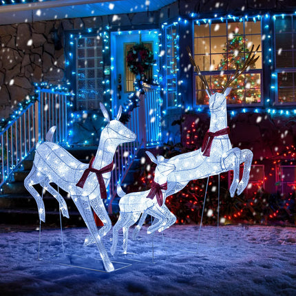 Dreamade 3-Piece Large Lighted Christmas Reindeer Family, Light up Xmas Decorations w/255 LED Lights & Scarves