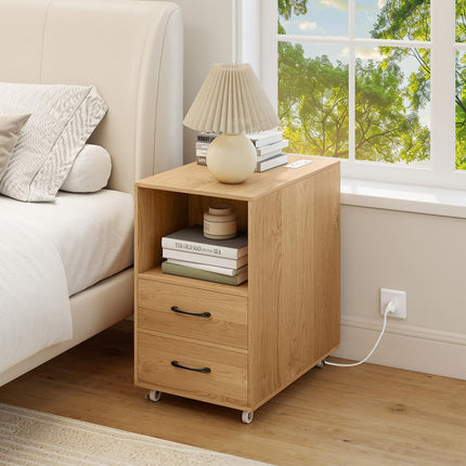 Dreamade End Table with Charging Station - Night Stand on Wheels