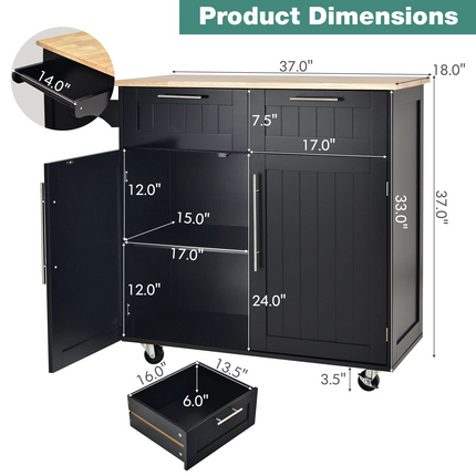 Dreamade Kitchen Island Cart Rolling Storage Trolley Cart