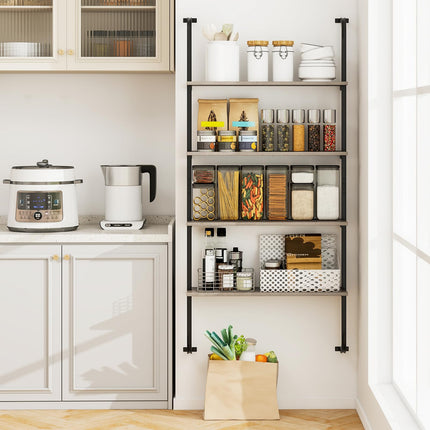 Dreamade 4-Tier Industrial Bookshelf, Wall Mounted Pipe Shelving Unit, Floating Shelves with Metal Frame