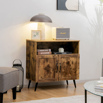 Dreamade Mid-Century Storage Cabinet, Wooden Floor Cabinet with 2 Doors, Rustic Brown