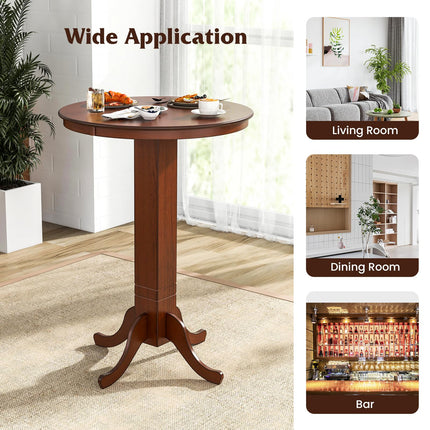 Dreamade 30” Round Bar Table, Dining Table with Rubber Wood Frame