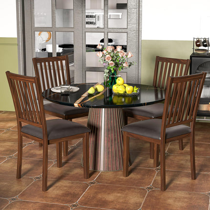 Dreamade Wooden Dining Chairs Set, Upholstered Kitchen Chairs w/Slat Back, Wear-Resistant PVC Leather