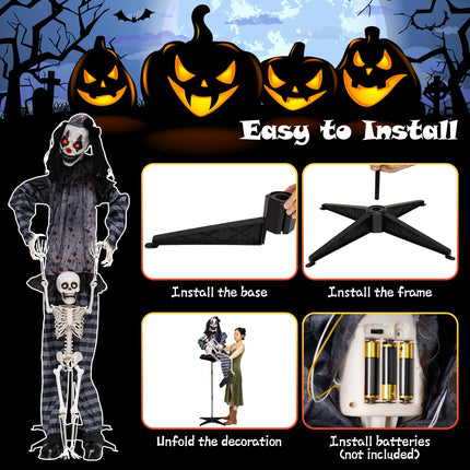 DREAMADE 5.8 FT Halloween Standing Clown with Skeleton Prop Decoration