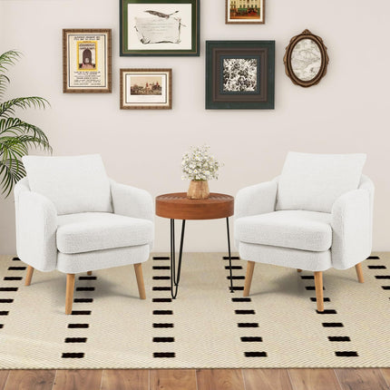 Dreamade Sherpa Accent Chair, Modern Upholstered Single Sofa Chair with Back Pillow & Solid Rubber Wood Legs
