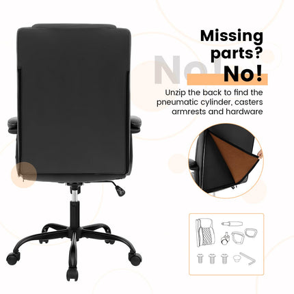 Dreamade Executive Office Chair, Leather Like Desk Chair with Thick Headrest Cushion & Padded Armrests, Black