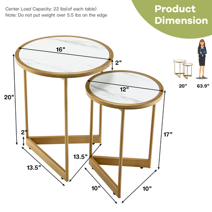 Dreamade Round Nesting Table Set of 2, Modern Marble Texture Coffee Tables