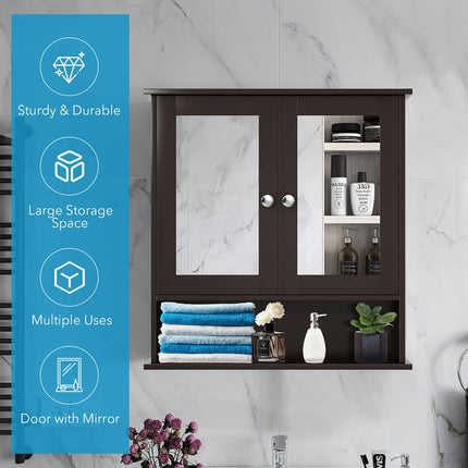 Dreamade Medicine Cabinet, Bathroom Wall Cabinet with 2 Mirrored Doors, Adjustable Shelf