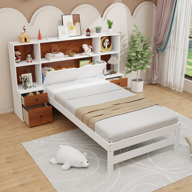 Dreamade Twin Bed Frames with Headboard and Drawer