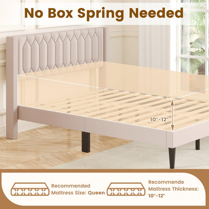 Dreamade Queen Size Dutch Velvet/Linen Fabric Upholstered Platform Bed with Wingback Headboard and Wooden Slat Support