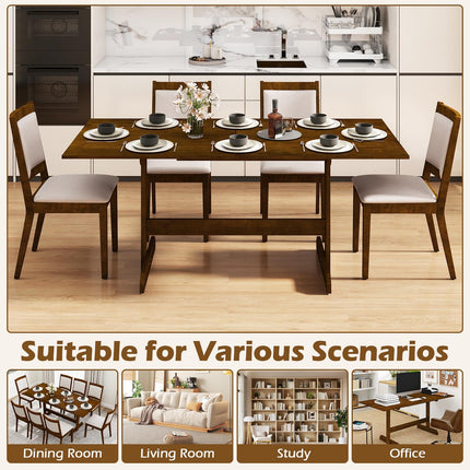 Dreamade 71" Dining Table with H-shaped Rubber Wood Leg and Wood Grain Tabletop