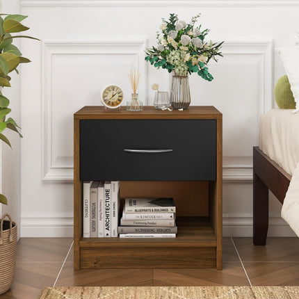 Dreamade Night Stand Set of 1/2 with Drawer, Wood End Table with Open Storage Shelf for Bedroom