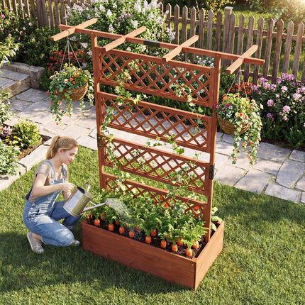 Dreamade 72" Wooden Raised Garden Bed with Trellis w/Privacy Screen Roof