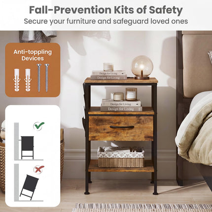 Dreamade 24.5" Nightstand with Charging Station & 1 Fabric Drawer (1/2)