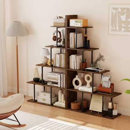 Dreamade 5-Tier Stepped Bookshelf | 62" Tall Ladder Corner Bookcase W/Stable Metal Support