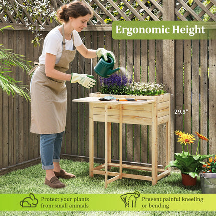 Dreamade Wood Raised Garden Bed w/Folding Drop-Leaf Potting Table