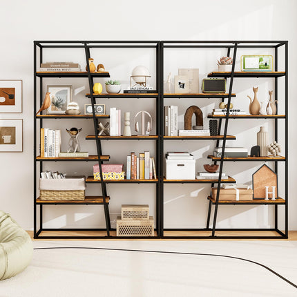 Dreamade 7-Tier Industrial Bookshelf, Heavy-Duty Staggered Bookcase, Freestanding Display Storage Rack