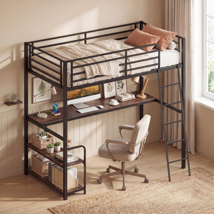 Dreamade Twin Loft Bed with Desk & Charging Station