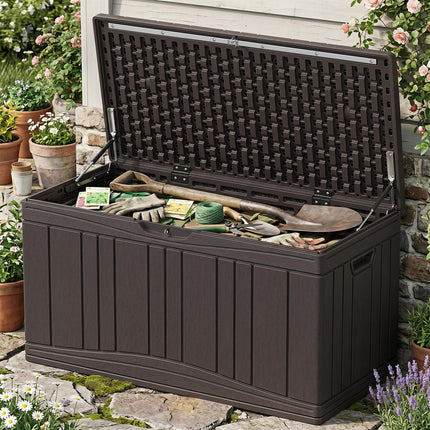 Dreamade 80 Gallon Patio HDPE Storage Bin with Gas Struts & Lock-Compatible Lid