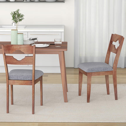 Dreamade Wooden Dining Chairs Set of 2/4, Rubber Wood Dinner Chair w/Hollowed Backrest & Padded Seat