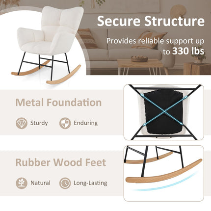 Dreamade Rocking Chair Nursery, Teddy Upholstered Glider Rocker Chair w/High Backrest