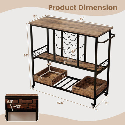 Dreamade Bar Cart, 3 Tier Home Serving Cart on Wheels with Handle