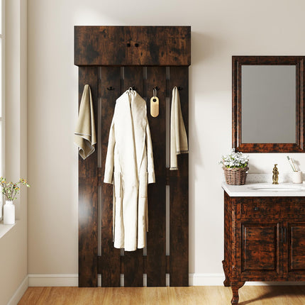 Dreamade Wall Mounted Coat Rack 2-in 1 Hall Tree w/ 5 Double Hooks & 2-Door Cabinet