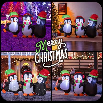 Dreamade 6FT Christmas Inflatables, LED Lighted Xmas Inflatable Penguin Family Hand in Hand