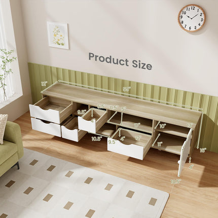 Dreamade TV Stand for TVs up to 65”, Entertainment Center with 5 Drawers, 1 Cabinet, Television Stands for Bedroom, Oak