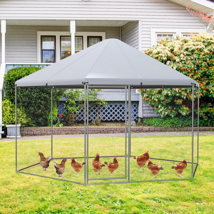 Dreamade Large Metal Chicken Run - 13ft Hexagon Walk-in Chicken Coop