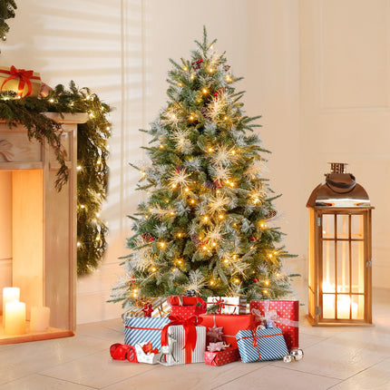Dreamade 5FT / 6FT / 7FT Pre-Lit Artificial Christmas Tree with LED Lights Pine Cones Berries